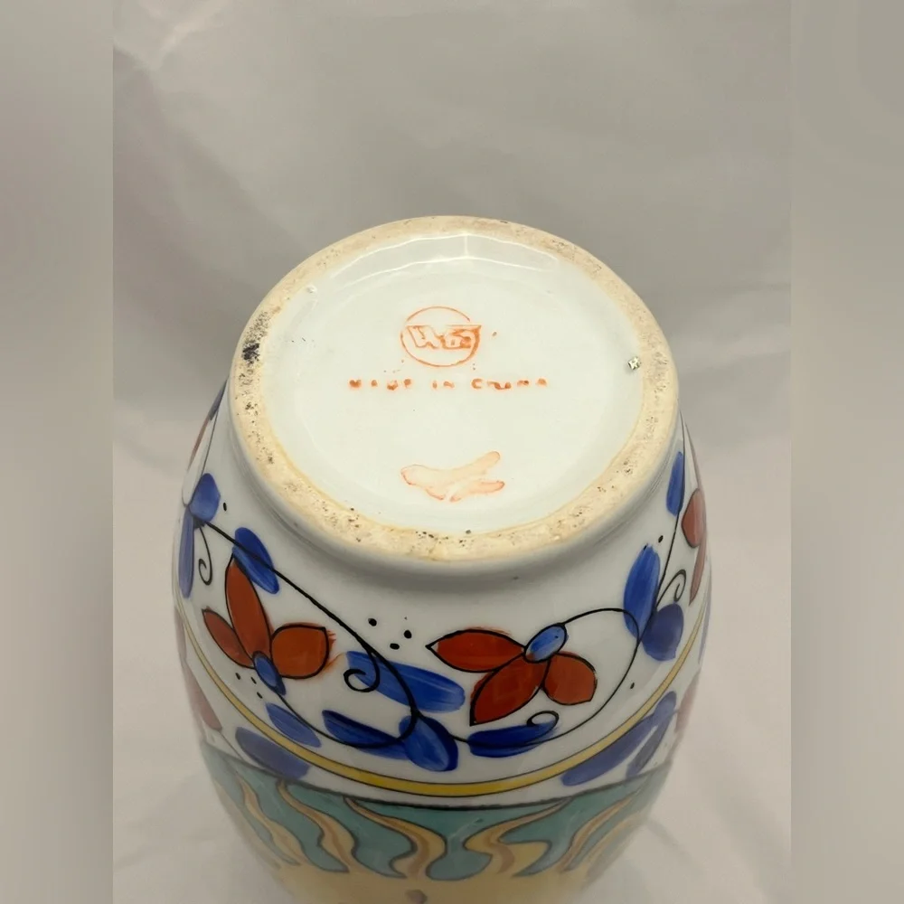 Hand-Painted Sunburst Ceramic Vase, 12 inch tall, MCM Home Decor EUC